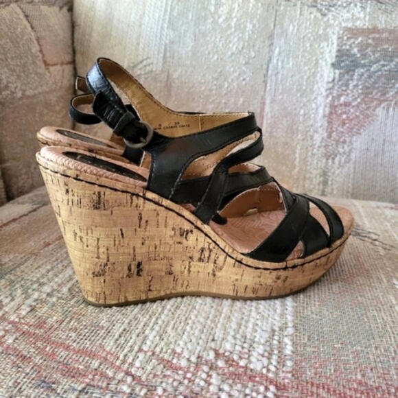 B.O.C Born Concept Brygida Black Cork Wedge Platform Slingback Sandals Size 8 - Picture 2 of 10